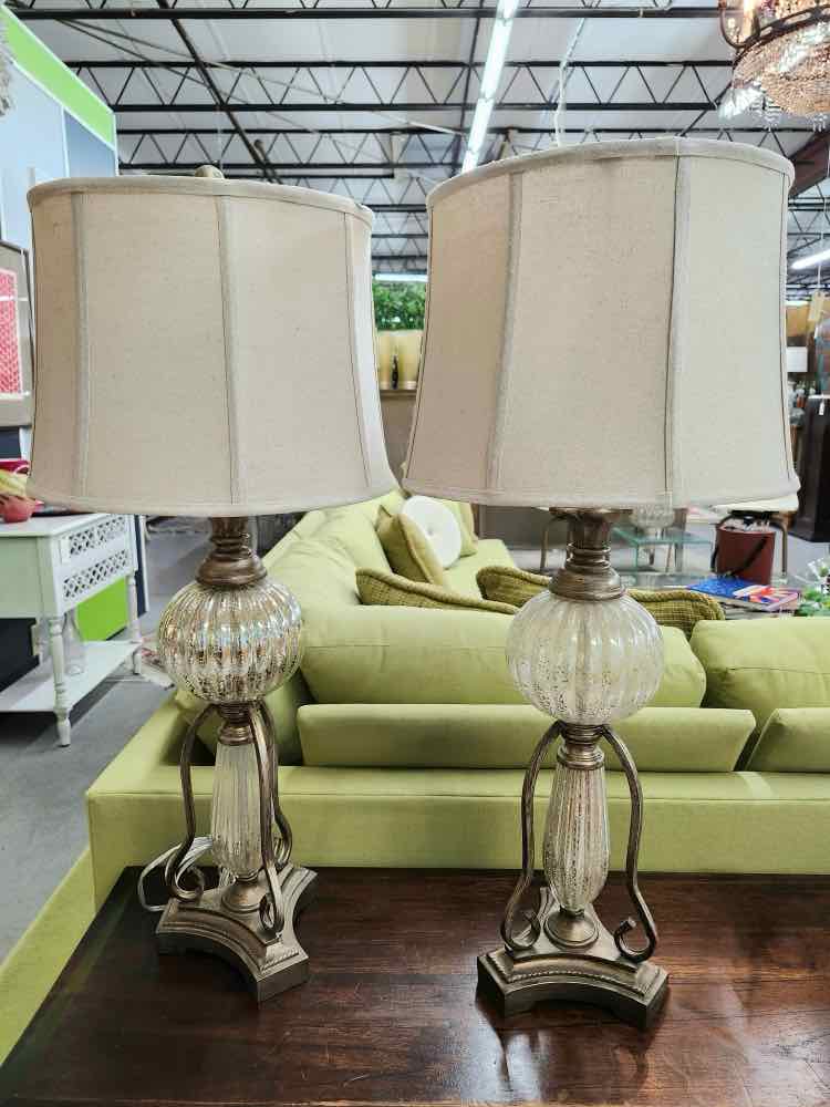 Pair of Mercury Glass & Metal Lamps