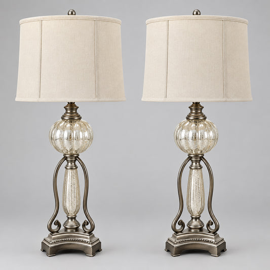 Pair of Mercury Glass & Metal Lamps