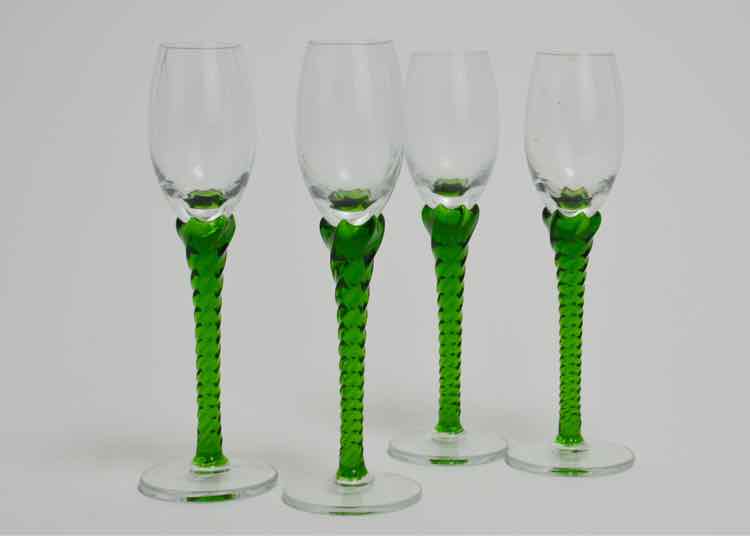 Vtg. Green Stem Sherry Glasses