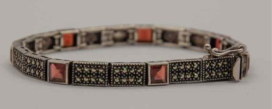 .925 Marcasite Garnet Tennis Bracelet