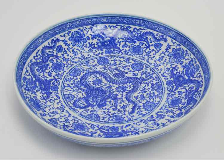 Blue & White Porcelain Dragon Bowl