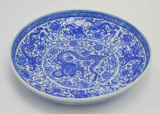 Blue & White Porcelain Dragon Bowl