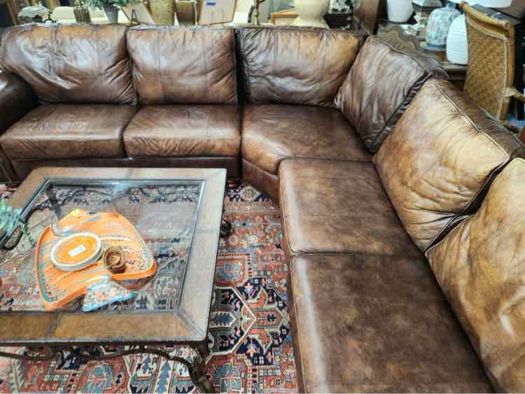 3pc Brown Leather Thomasville Sectional
