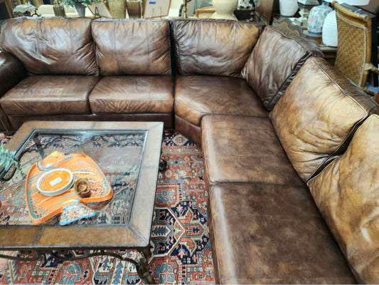 3pc Brown Leather Thomasville Sectional