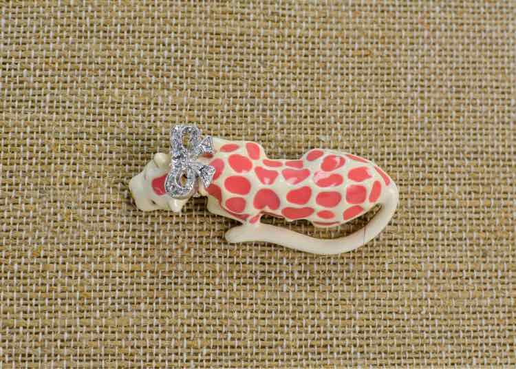 Kenneth Jay Lane Pink & White Cougar Brooch