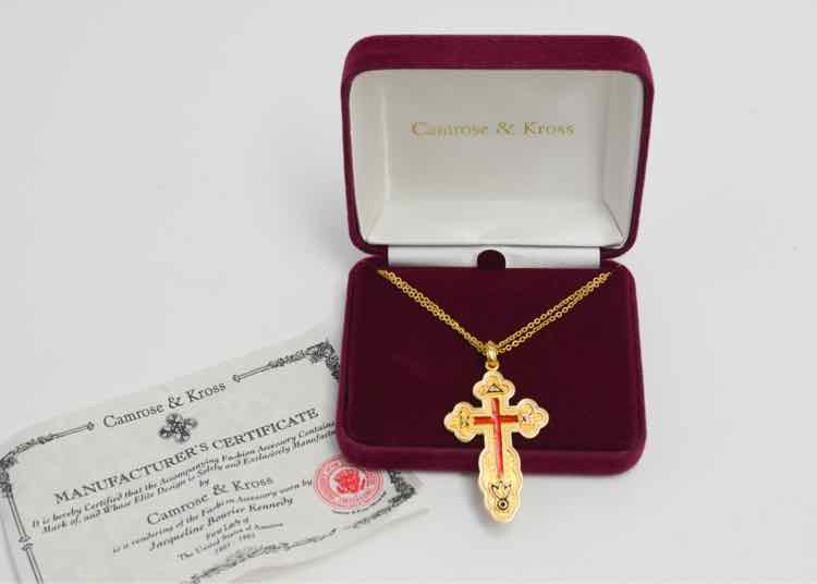 Camrose & Kross Gold Tone Red Enamel Cross JBK Necklace