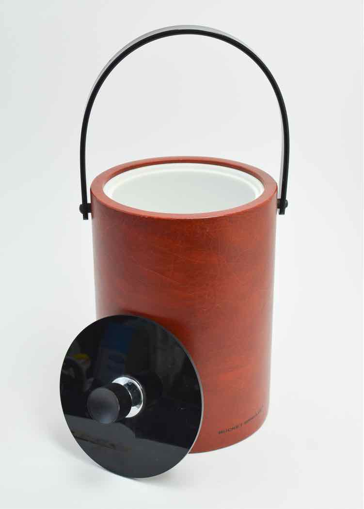 Vintage Morgan Design Faux Leather & Black Lucite Ice Bucket
