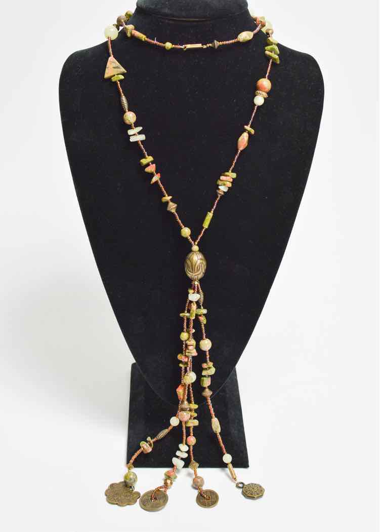 Unakite and New Jade Asian Style Necklace