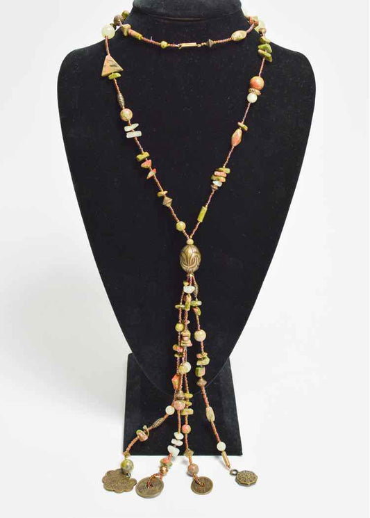Unakite and New Jade Asian Style Necklace