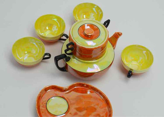 Vtg. Phoenix China Orange Lusterware Stacking Tea Set
