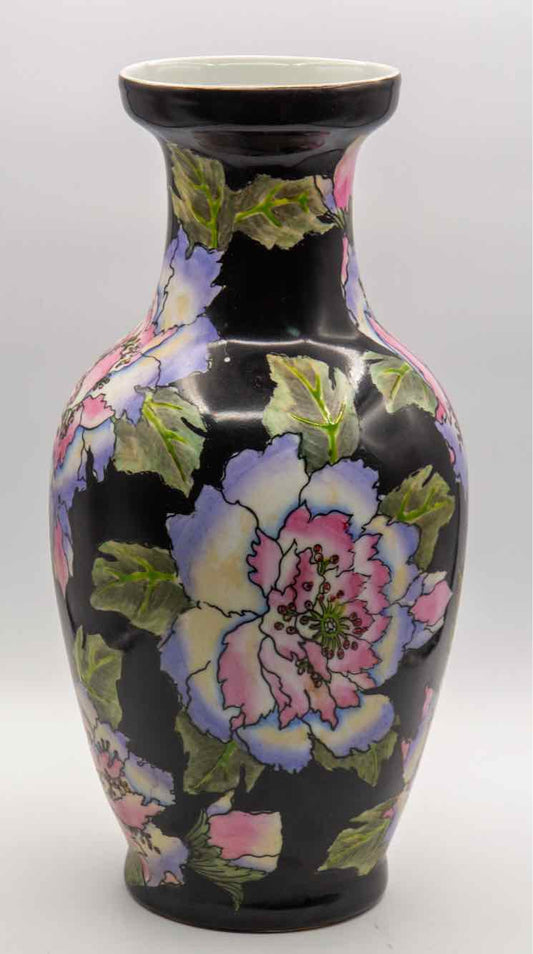 Black Floral Chinese Vase 15"