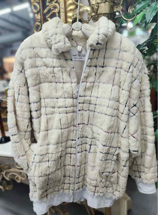 White Rabbit Fur with Blue &amp; Red Piping by Cascade Coat