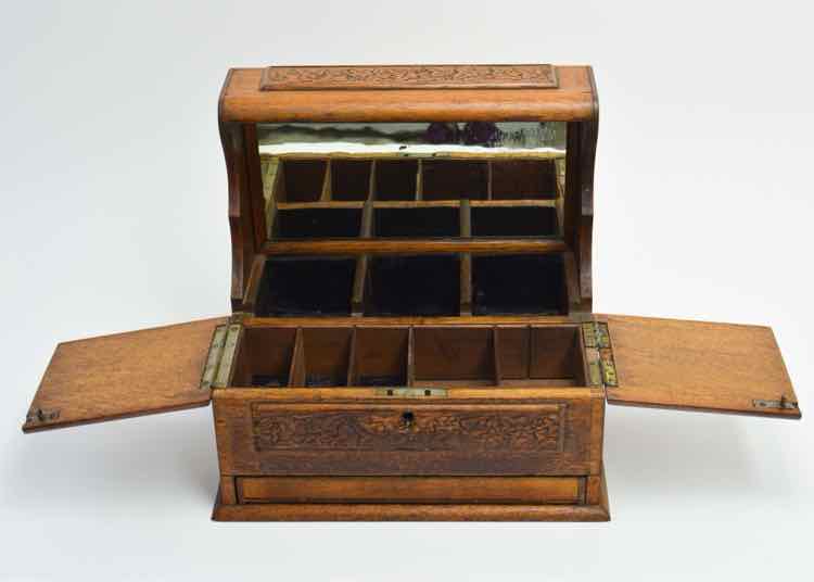 Antique Victorian Oak Tantalus & Games Cabinet