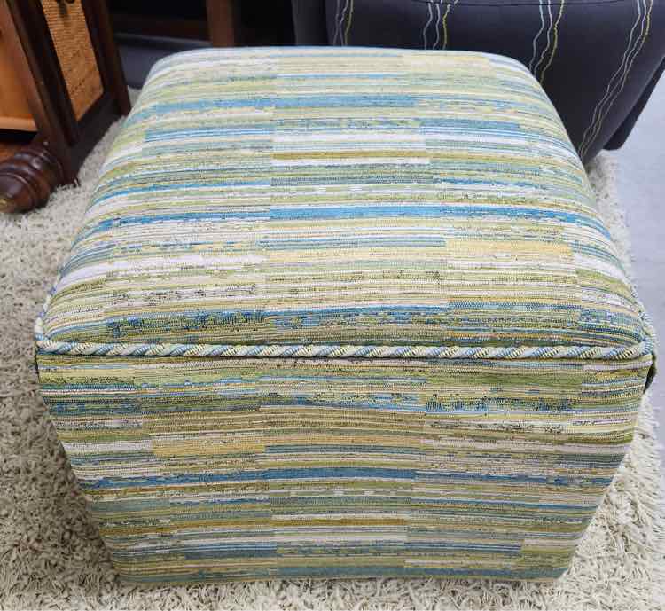 Pair Rolling Green & Aqua Square Ottomans