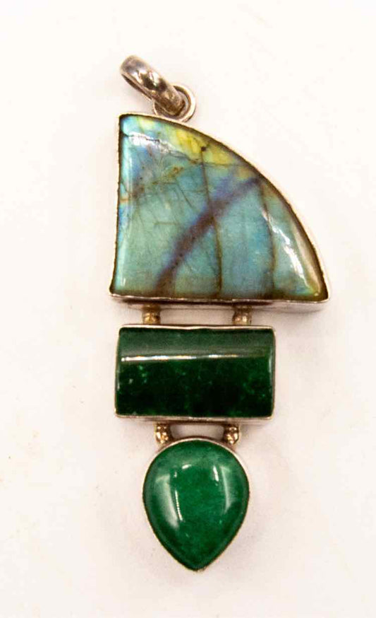 Adventurine/Labradorite 3-stone .925 Charm