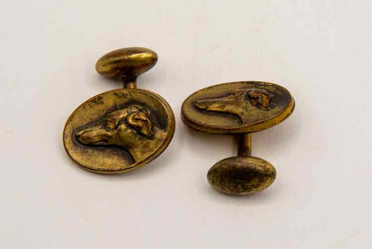 Vtg. Brass Dog Cufflinks