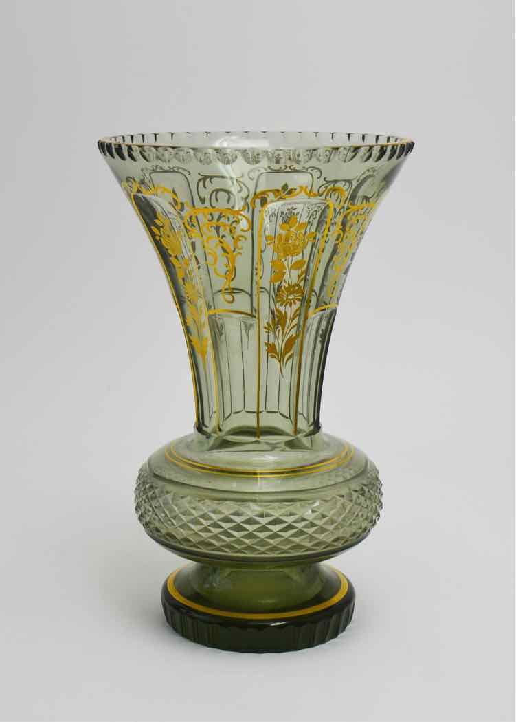 Vtg. Green Czech/Bohemian Glass Vase