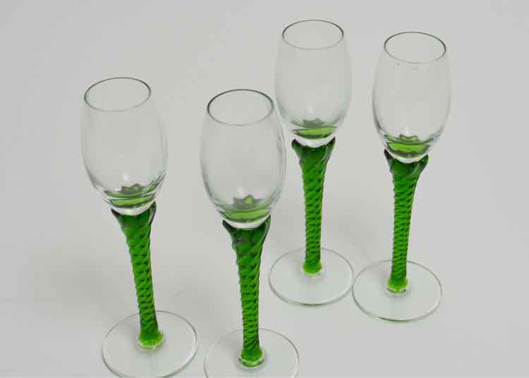 Vtg. Green Stem Sherry Glasses