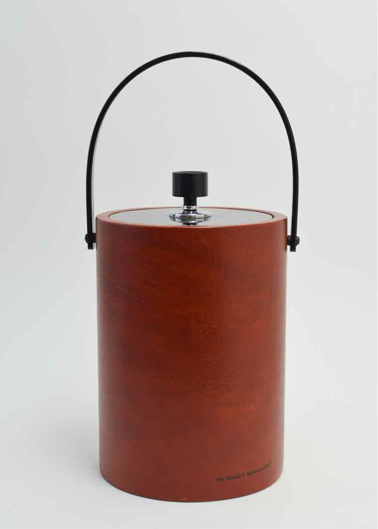 Vintage Morgan Design Faux Leather & Black Lucite Ice Bucket
