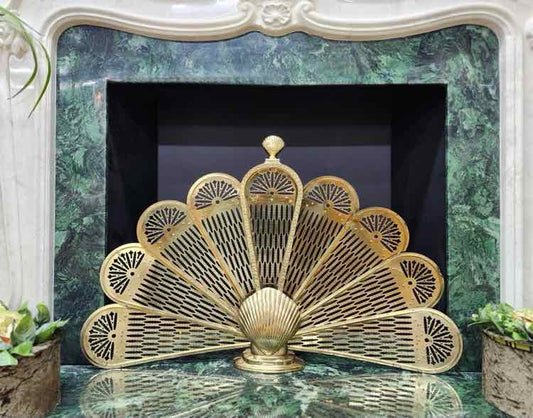 Vtg. Solid Brass Fireplace Screen