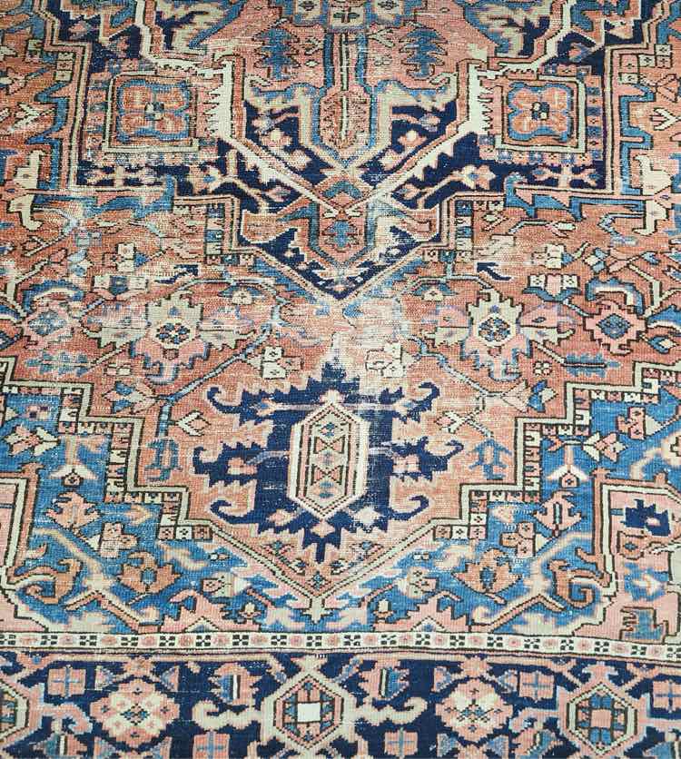 6'9" x 9'4" Vtg. Blue/Burnt Orange Rug