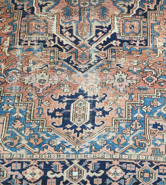 6'9" x 9'4" Vtg. Blue/Burnt Orange Rug