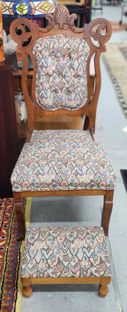 Wooden Upholstered Chair w/Ottoman