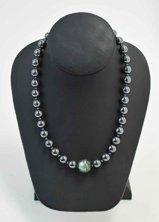 Hematite Necklace w/Glass Bead