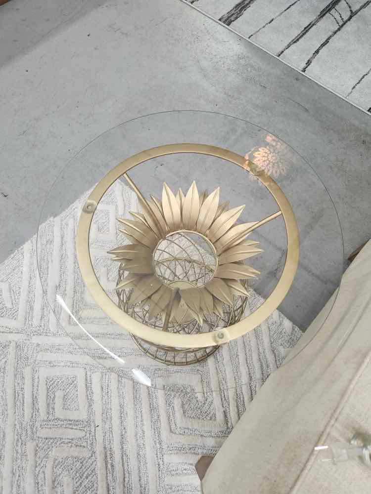 Gold Pineapple Glass Top End Table