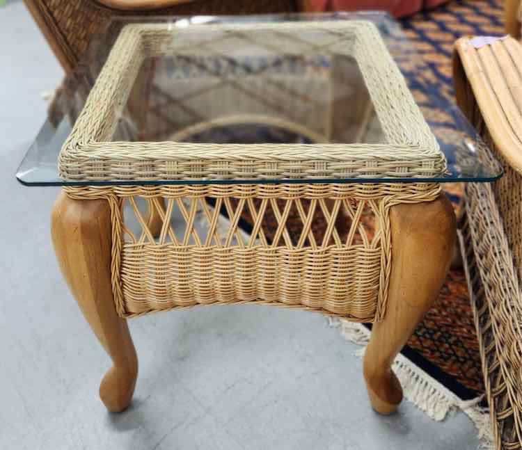 Pair of Rattan & Glass End Tables