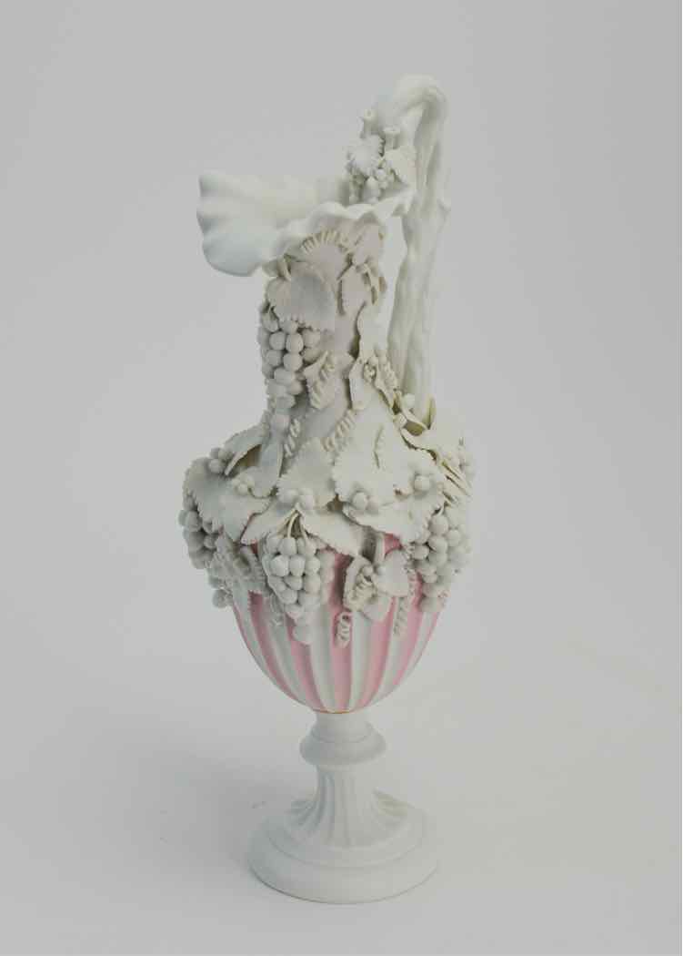 Ornate Victorian Style Pink & White Ewer Vase