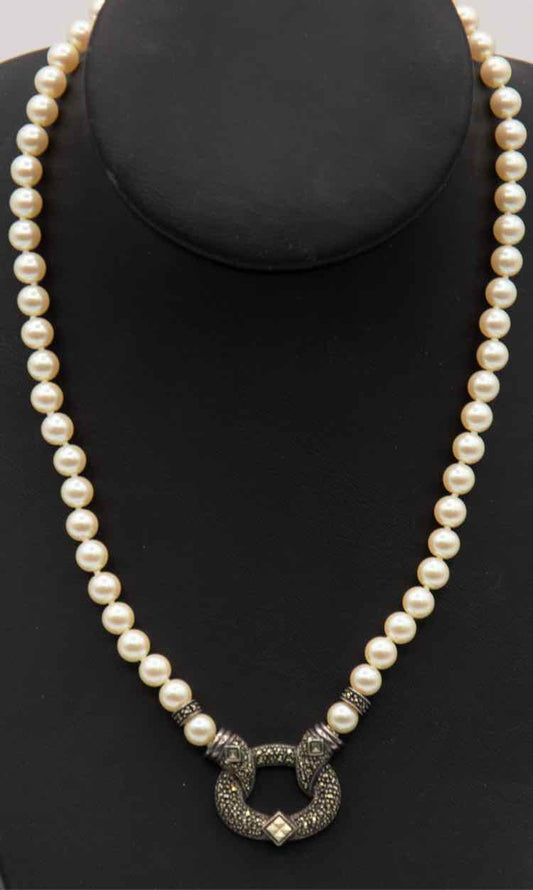 Vtg.Judith Jack Marcasite Faux Pearl