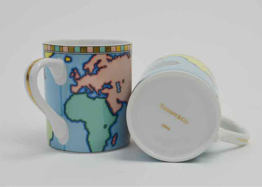 Pair of Tiffany & Co. World Map Compass Mugs