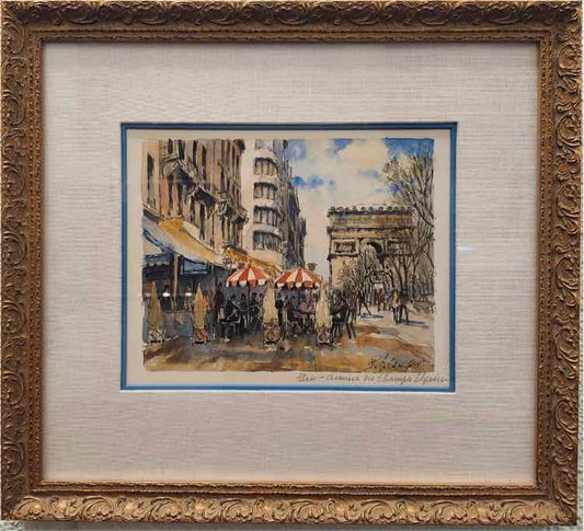 Art 'Paris-Avenue des Champs-Elysees' Watercolor Painting