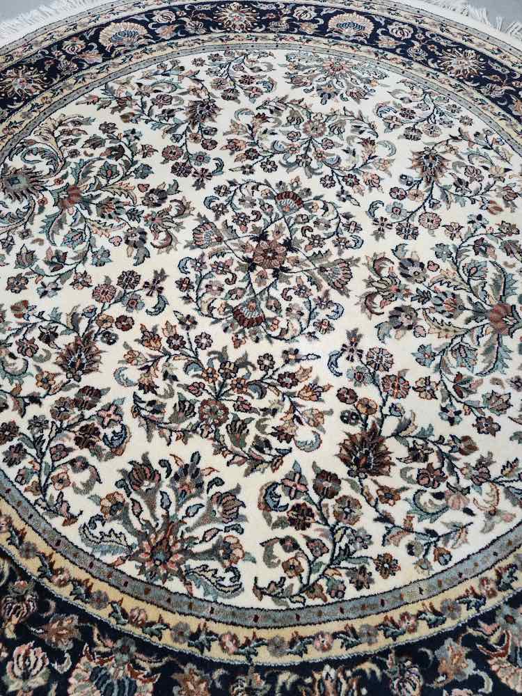 6ft Round Blue Beige Rug