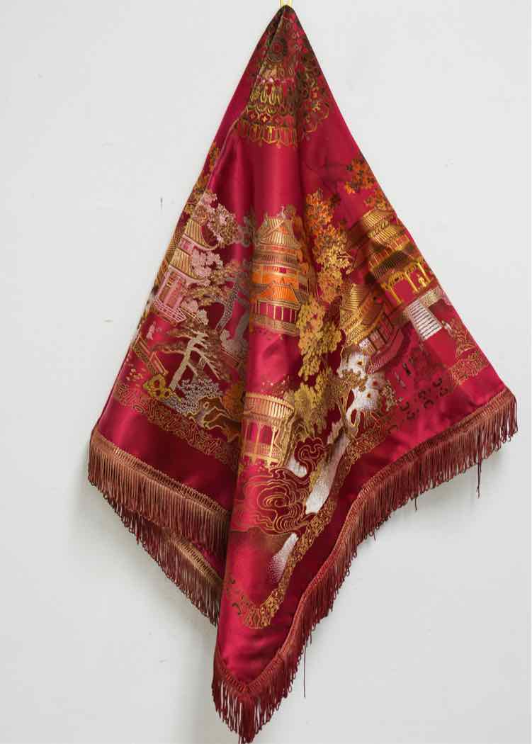 Vtg.Chinese Brocade Floral Silk Tapestry