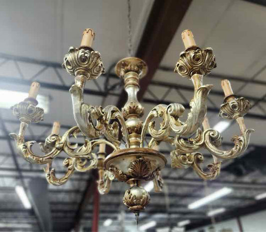 Gold Wood Louis XVI Style Chandelier