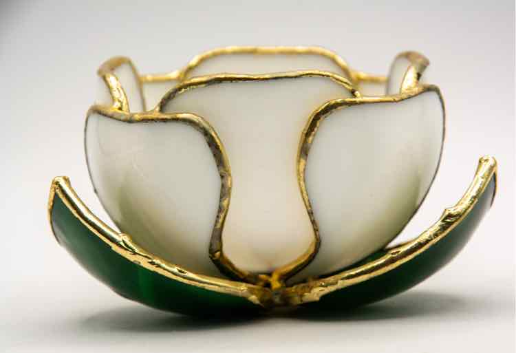 Gold Trim Glass Flower