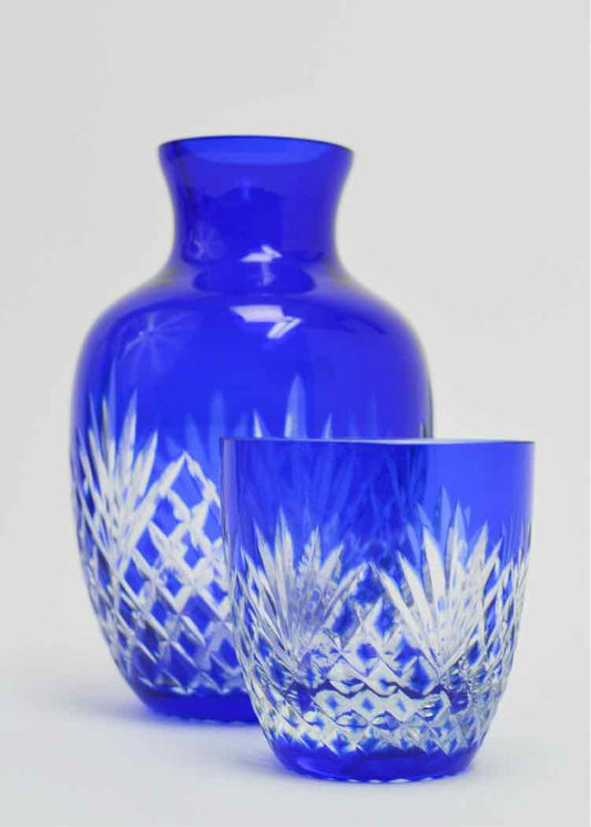 Vtg.Cobalt Blue Cut-to-Clear Bedside Carafe