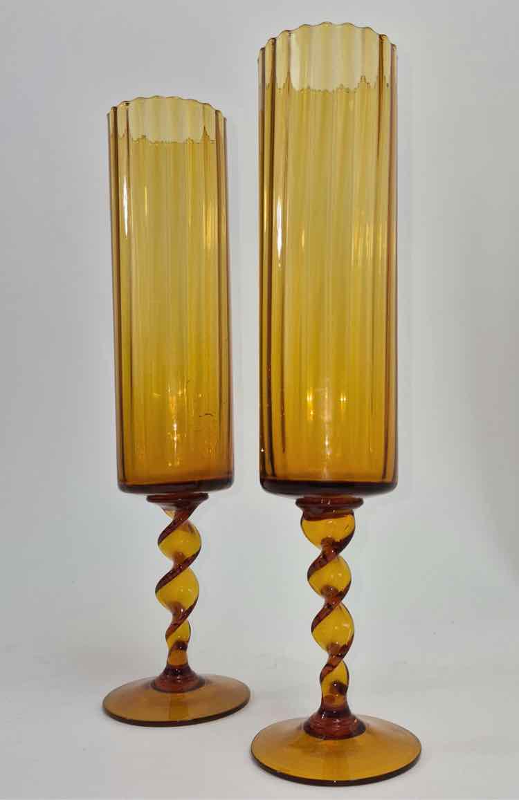 Pair of Vtg. Empoli Amber Optic Panel Vases