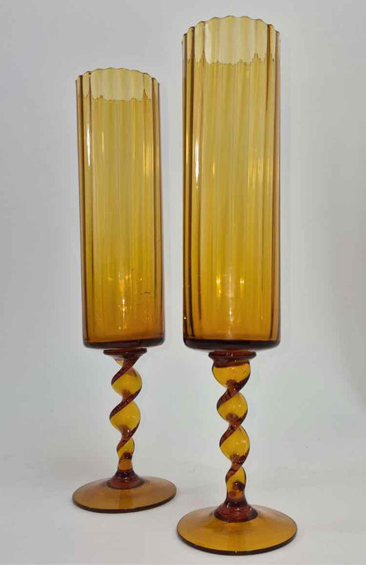 Pair of Vtg. Empoli Amber Optic Panel Vases
