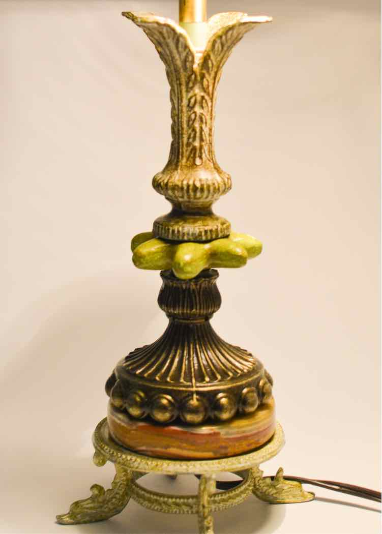 Vtg. Green and Bronze Tone Lamp