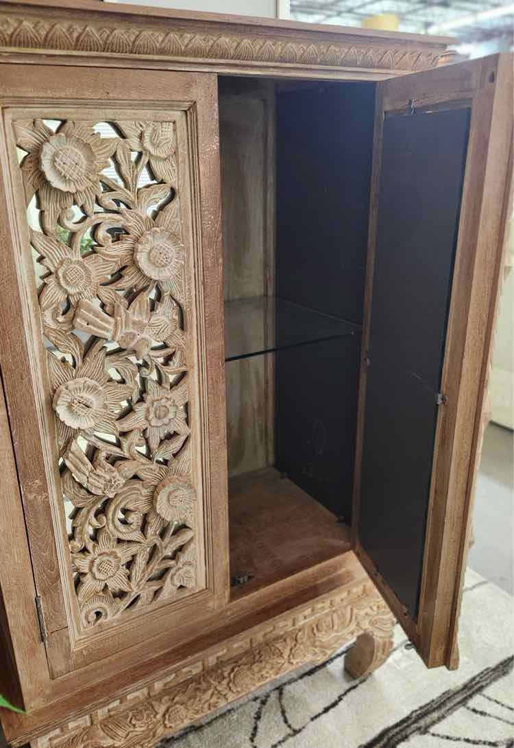 Carved Wood Storage Cabinet