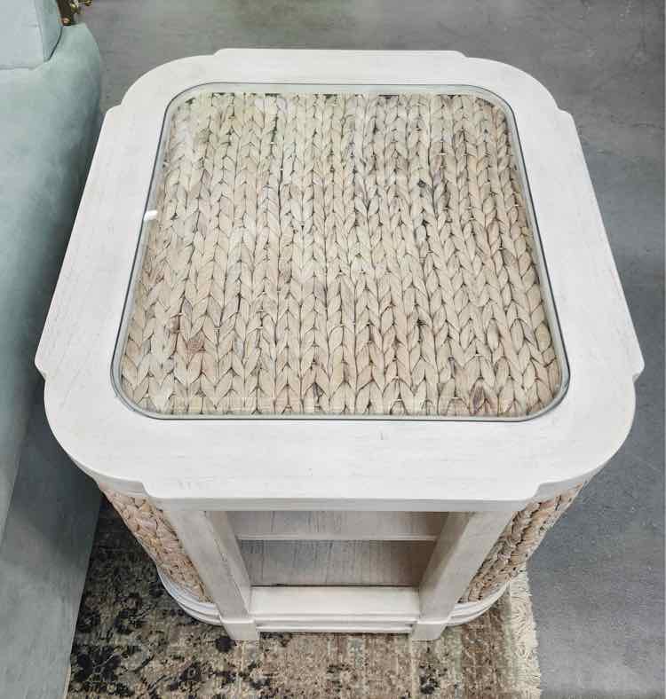Rattan and Wood End Table