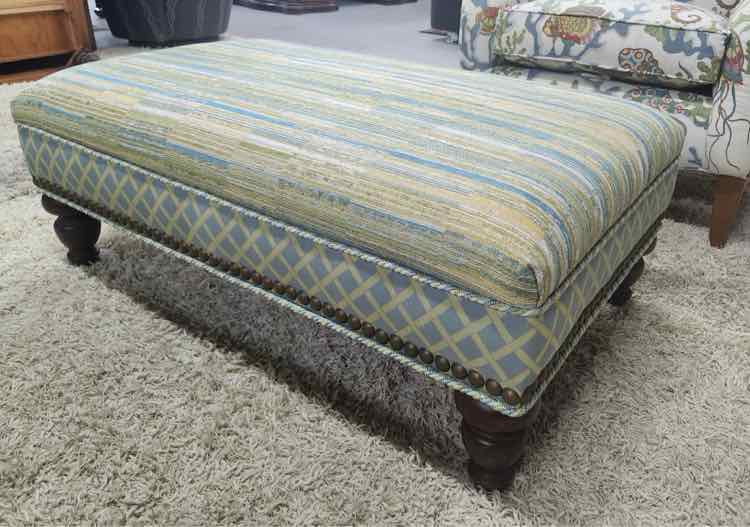 Green & Aqua Nailhead Ottoman