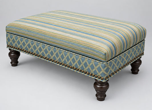 Green & Aqua Nailhead Ottoman