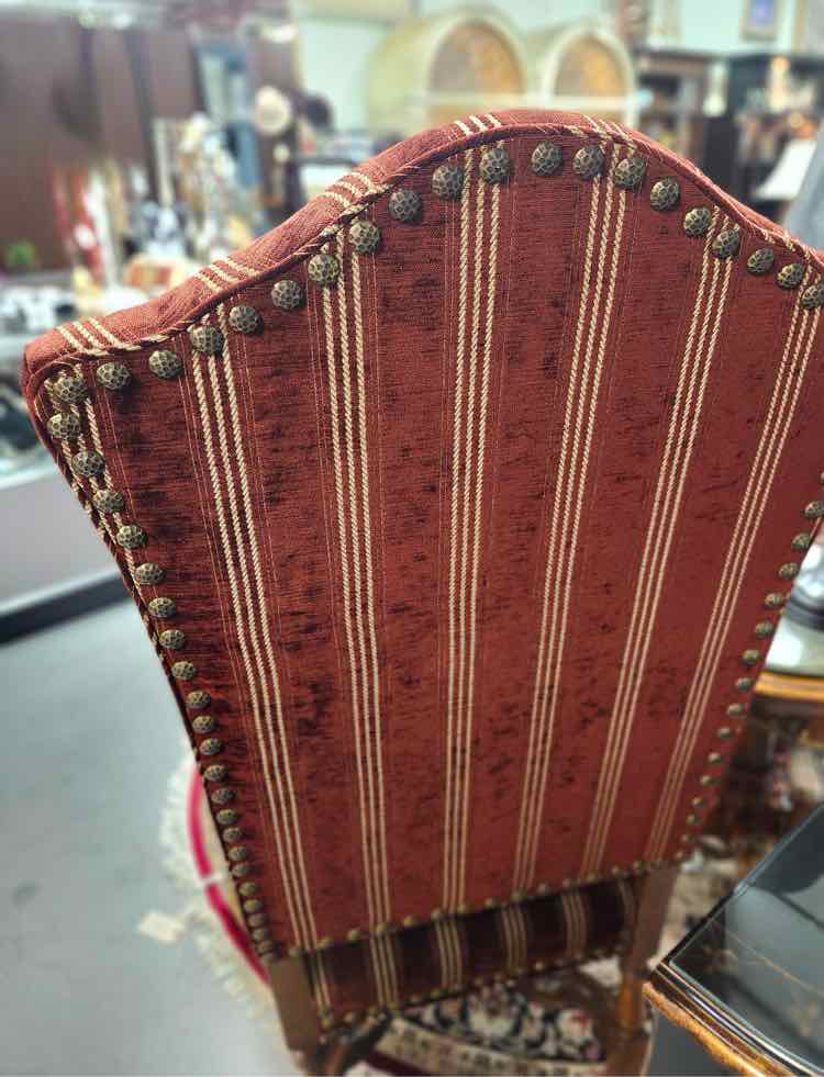 Pair Jacobean Maroon Striped "King" Armchairs