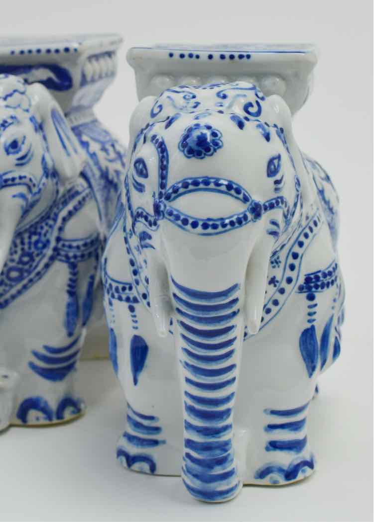 Pair of Vtg. Blue Chinoiserie Elephants