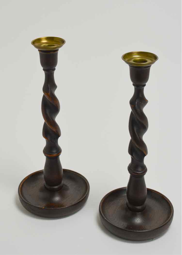 Pair of Oak Twist Candlesticks
