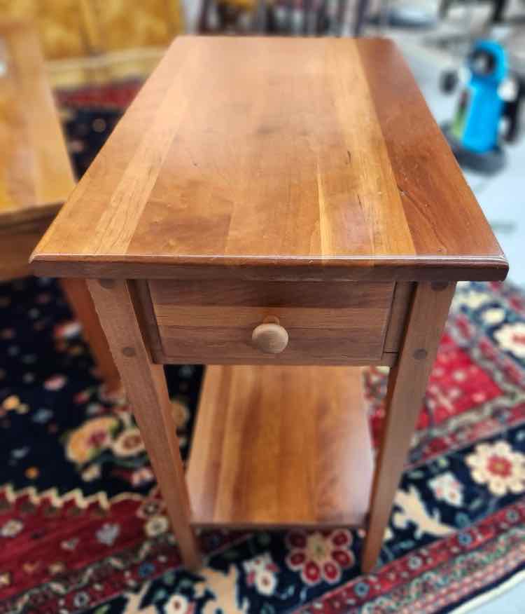 Pair Cherry Wood Narrow End Tables